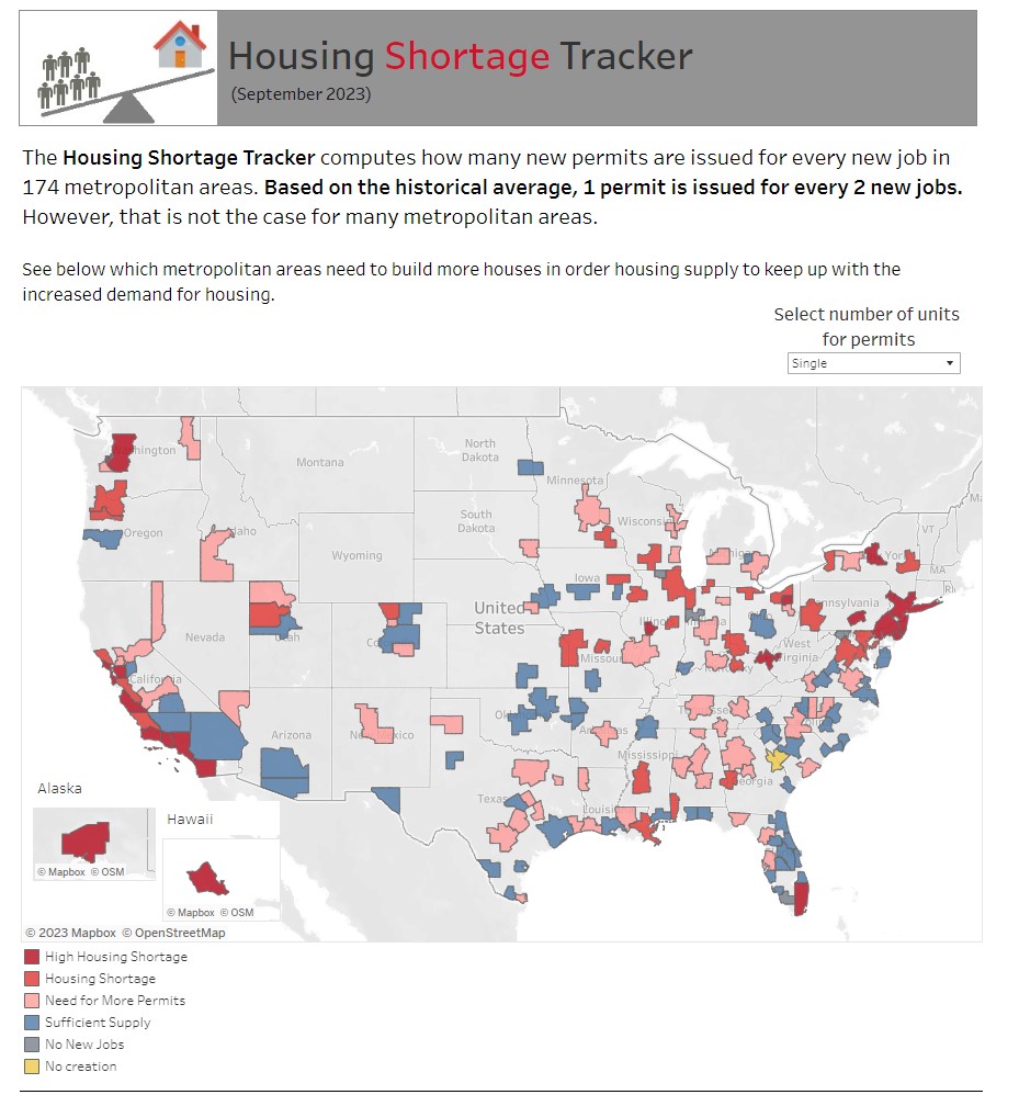 Map from the National Association of Realtors showing the housing shortages in different metro areas around the United States