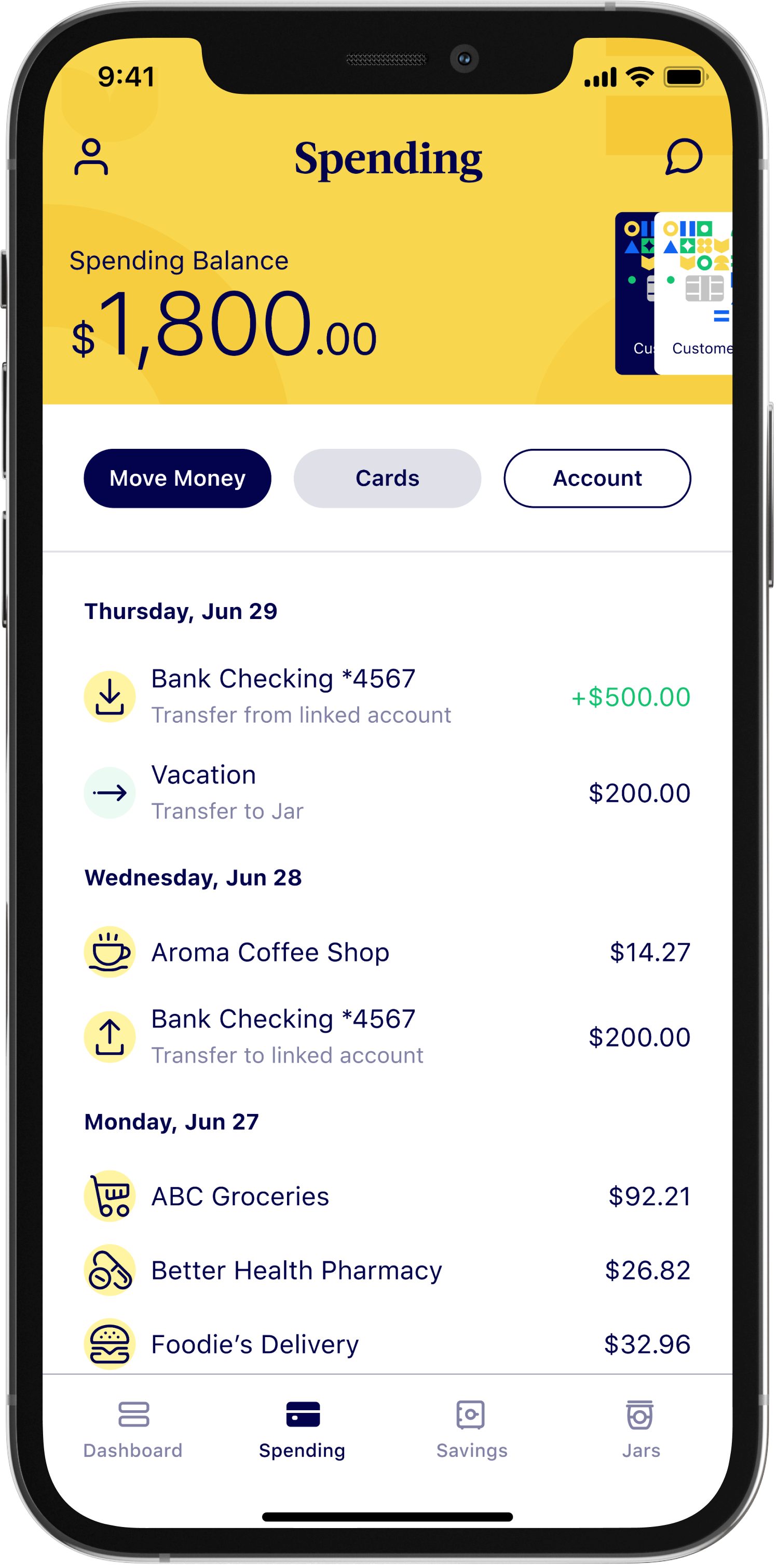 This is an image of the Spending Screen inside the Milli App.